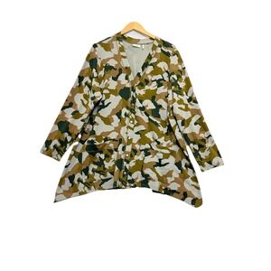Logo Lori Goldstein Women Cardigan Tunic Top Size 1X Artsy Camo Eclectic Jersey